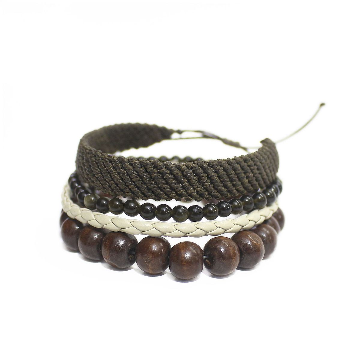 MANYA - Set de 4 Pulseras De Hombre Obsidian Regulable - Manya