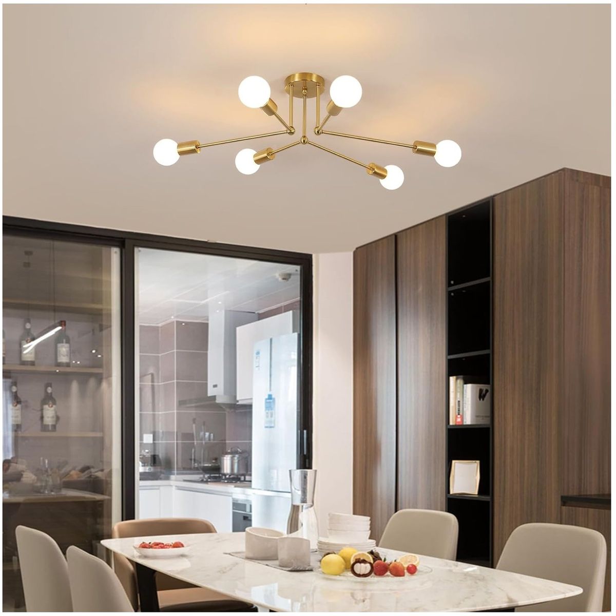 GENERICO - Lámpara colgante araña dorado - Incluye 6 focos