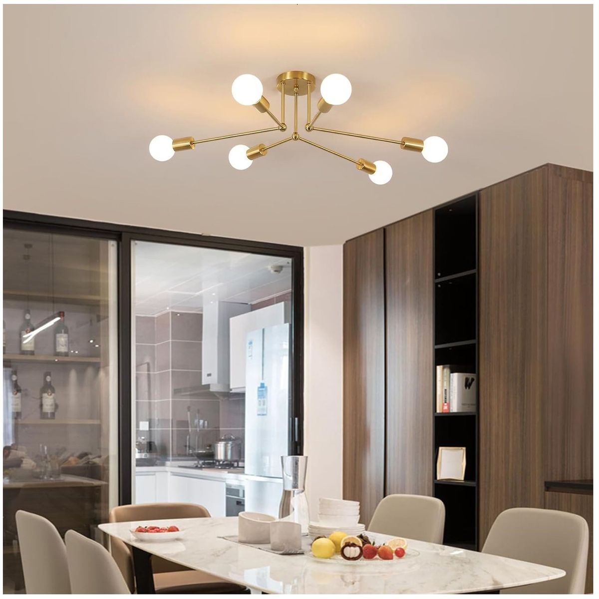 GENERICO - Lámpara colgante araña dorado - Incluye 6 focos