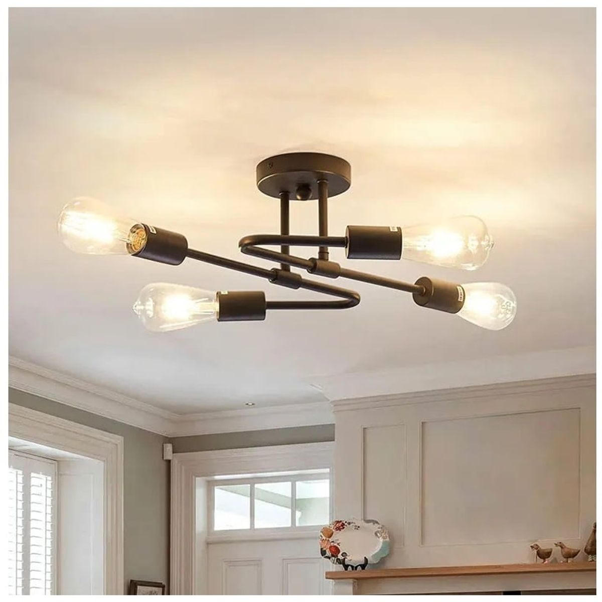 GENERICO - Lámpara colgante modelo araña z negro - Incluye 4 focos