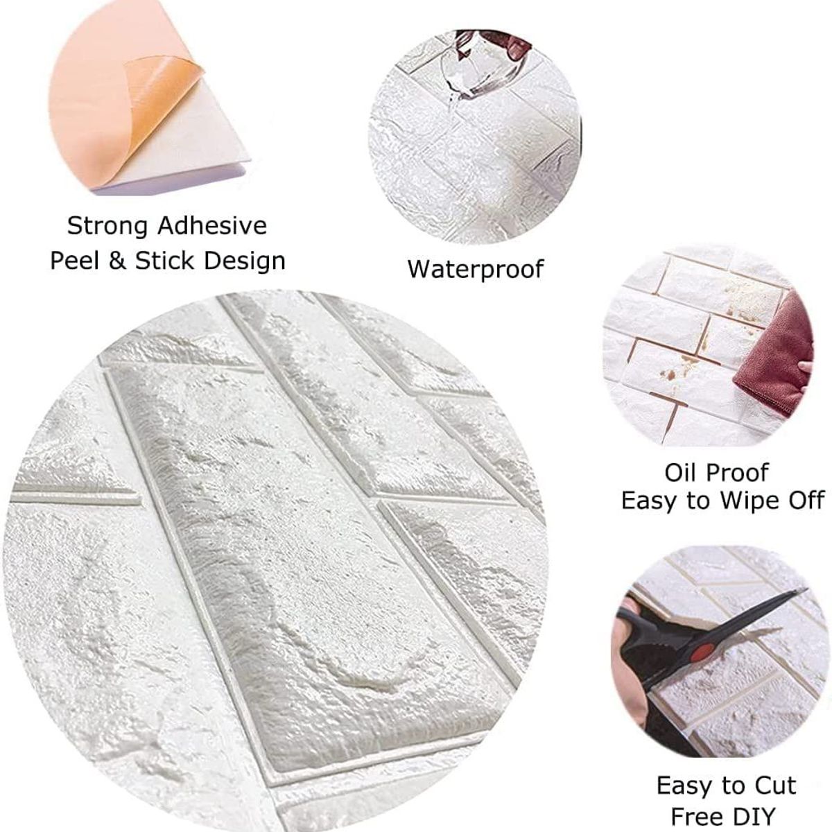 OEM - Papel Tapiz Autoadhesivo Decoración 3D Ladrillo Blanco 10 Pcs