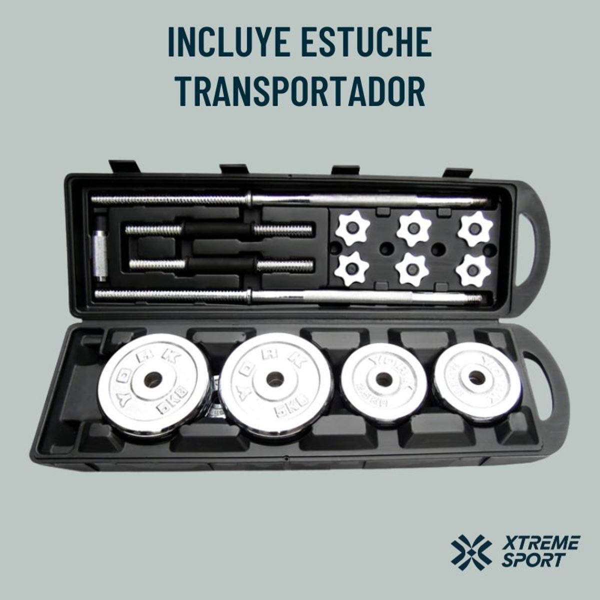 YORK - Mancuernas de 50 kg cromadas + Barra de 150cm Set Power