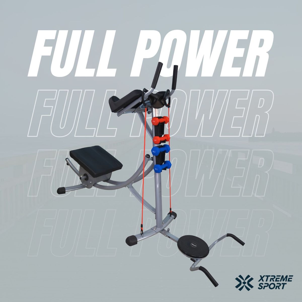 XTREME SPORT - Banca para Abdominales Full Power Disco Pesas y Ligas
