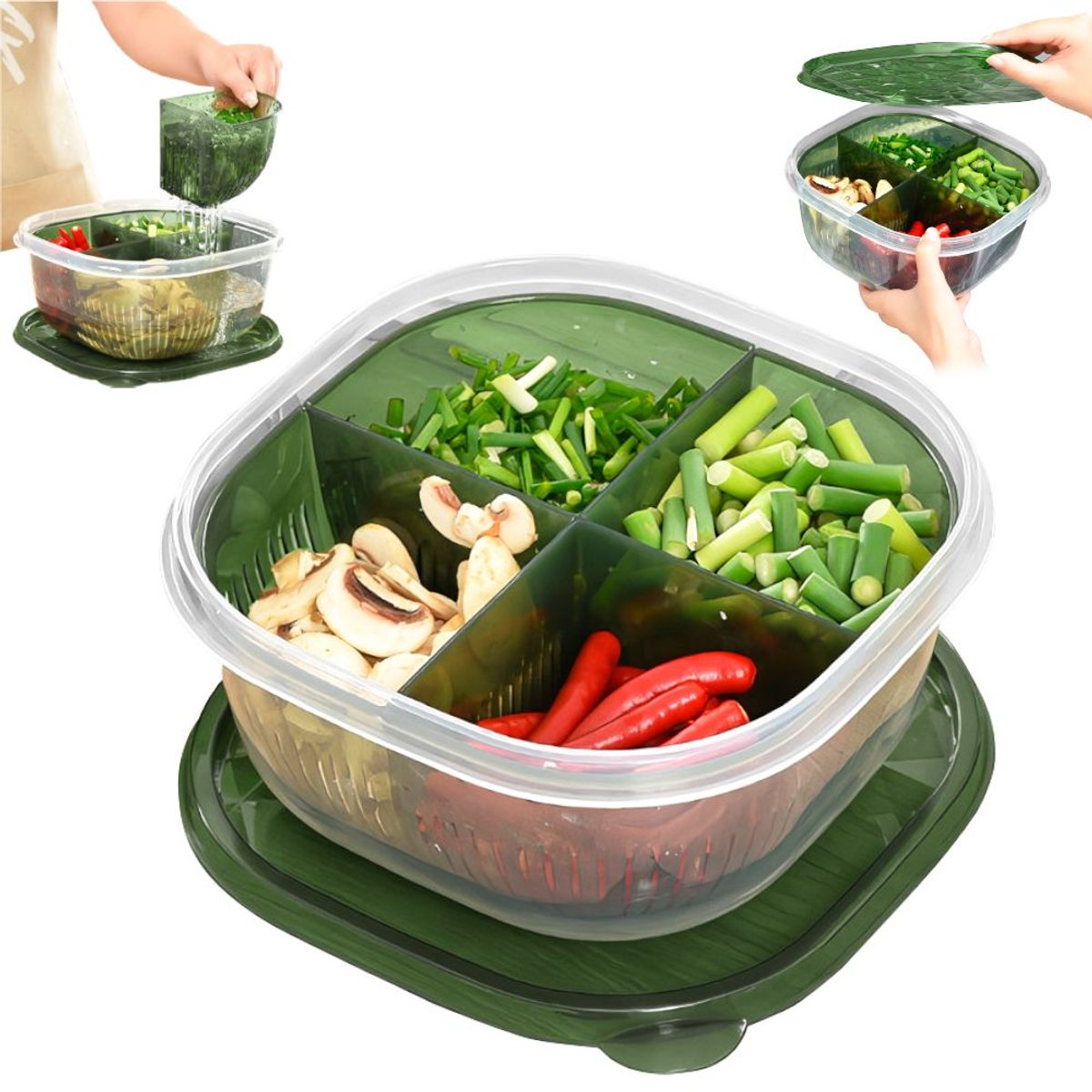 SASHIJA - Táper con 4 Divisiones Desarmable Recipiente Escurridor Cocina N06 VD