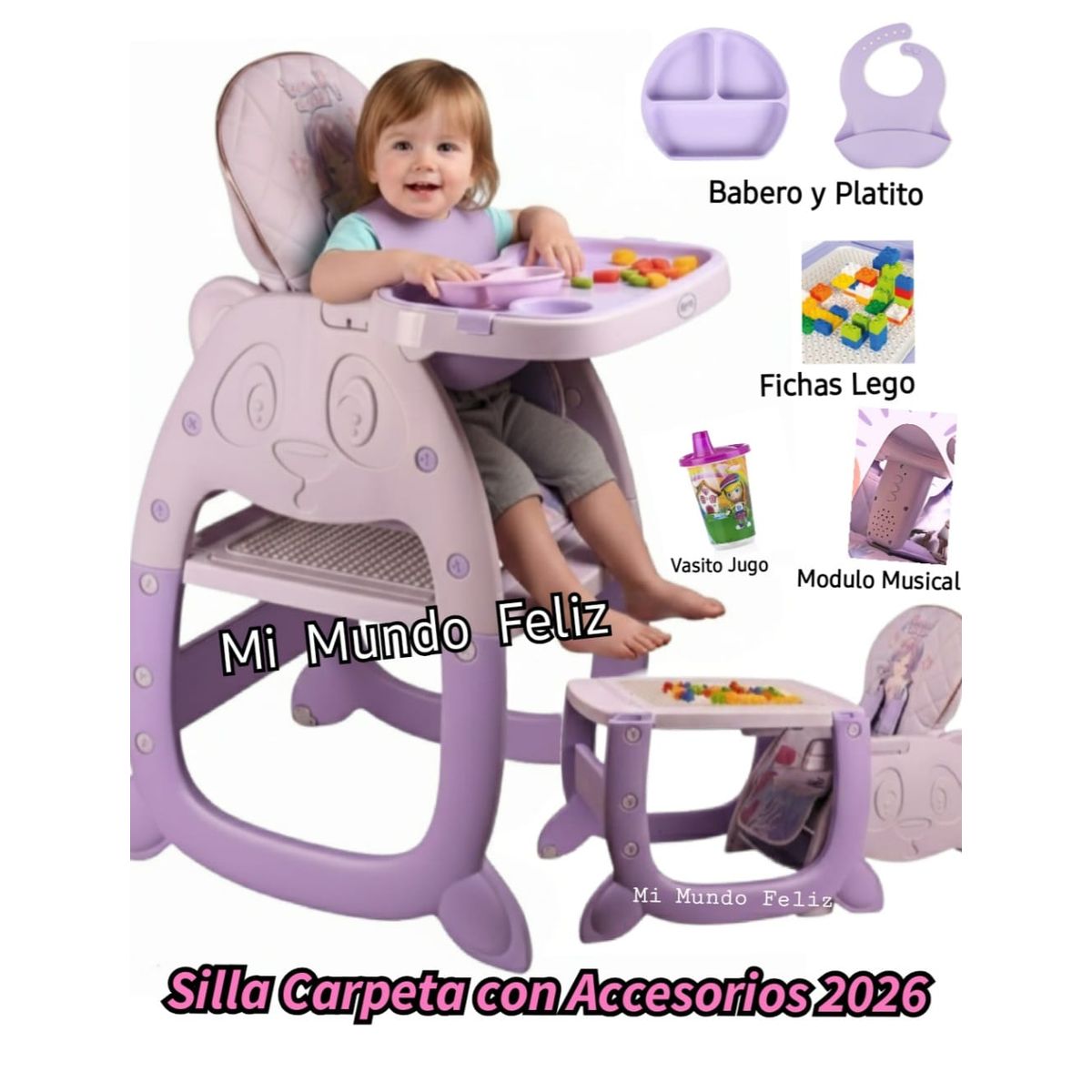 BABY - Silla de Comer para Bebe Deluxe Rabbit Purple
