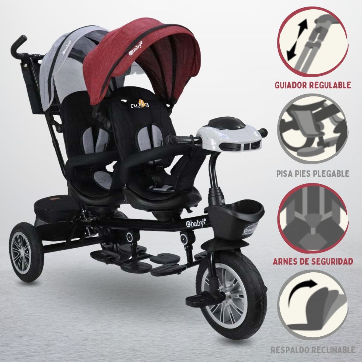 EBABY - Triciclo Guiador EBABY GEMELAR REDGRAY