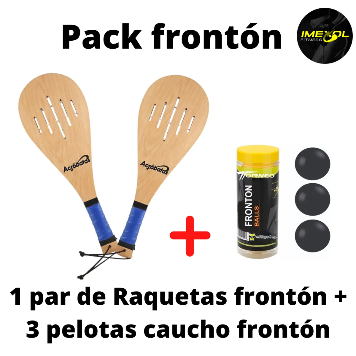 GENERICO - Dos raquetas de frontón o paletas + 3 pelotas fronton