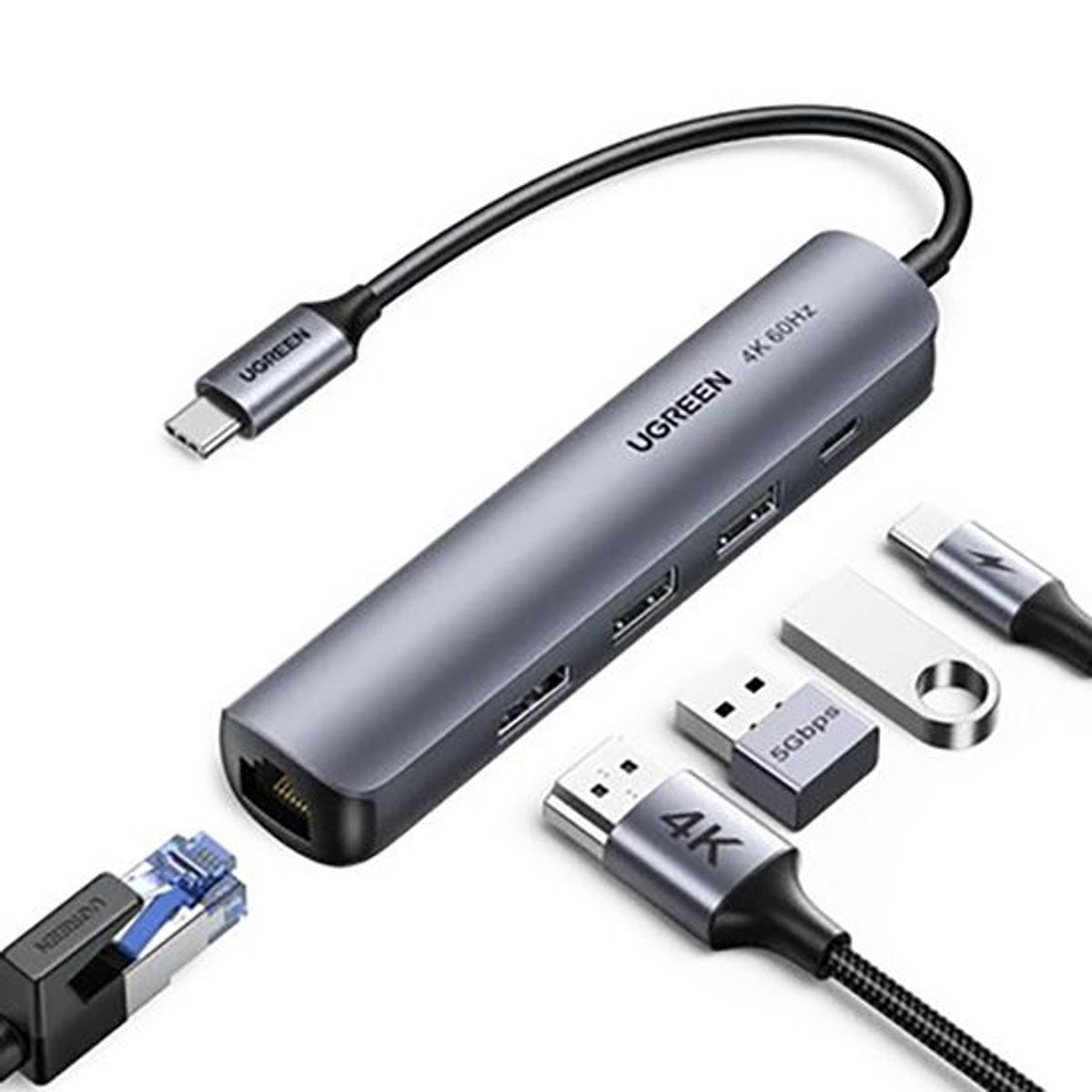UGREEN - Adaptador Hub Usb-c Ugreen 5 En 1, Hdmi 4K /rj45 GIGA/usb 3.0 (10919)