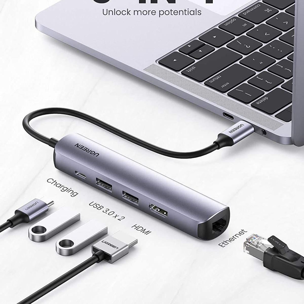 UGREEN - Adaptador Hub Usb-c Ugreen 5 En 1, Hdmi 4K /rj45 GIGA/usb 3.0 (10919)