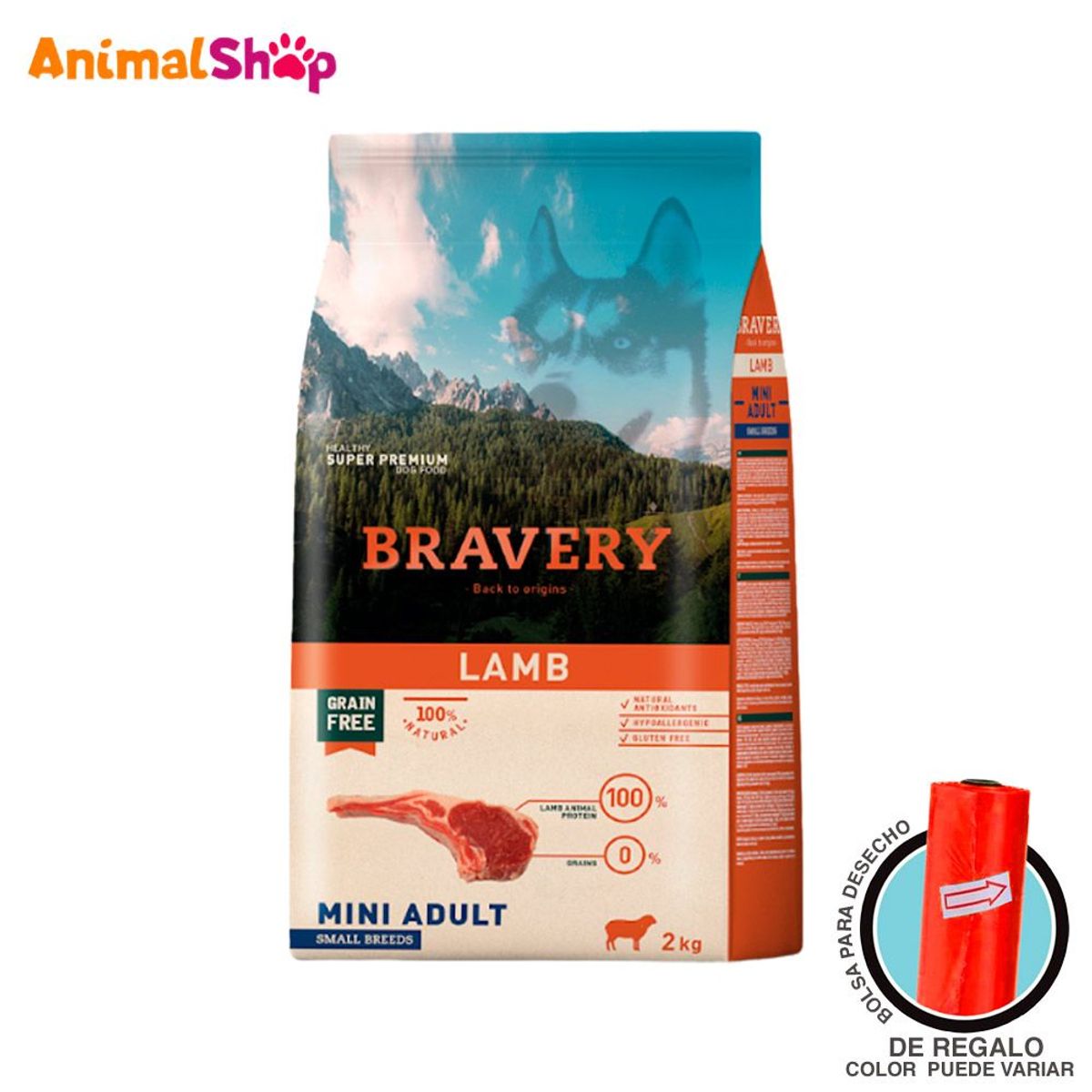 BRAVERY - Comida De Perro Adulto Bravery Raza Pequeña Cordero 2 Kg