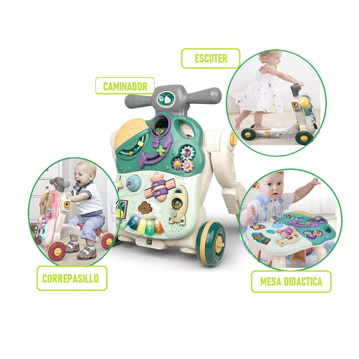 GENERICO - Caminador Didáctico Scooter 5 en 1 VERDE