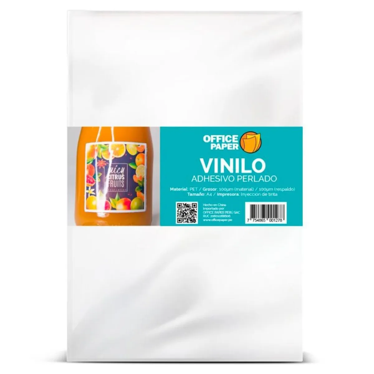 OFFICE PAPER - Etiqueta Vinilo Adhesivo Perlado Por 05 Hojas A4