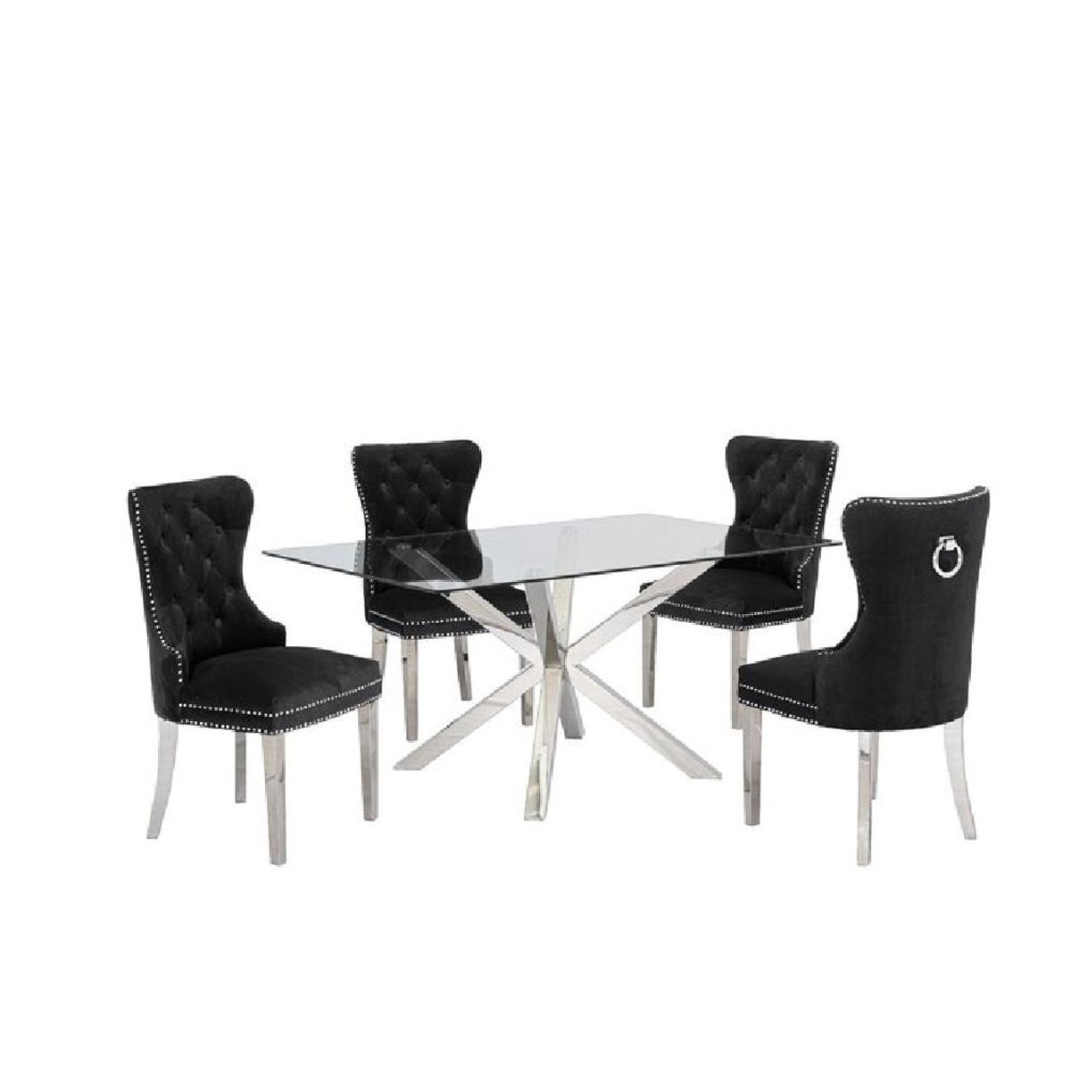 ALTO HOGAR - Juego de Comedor de Acero 4 Sillas Luxury Negro