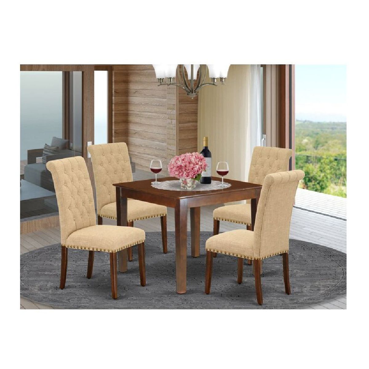 ALTO HOGAR - Juego de Comedor 4 Sillas Bright Beige Madera Tornillo