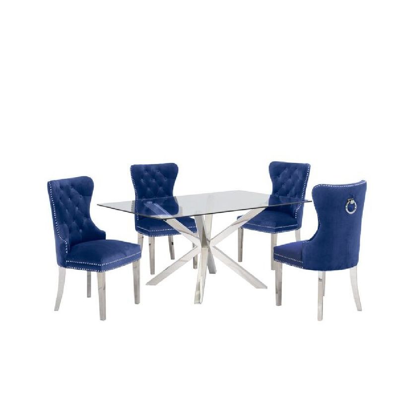 ALTO HOGAR - Juego de Comedor de Acero 4 Sillas Luxury Azul