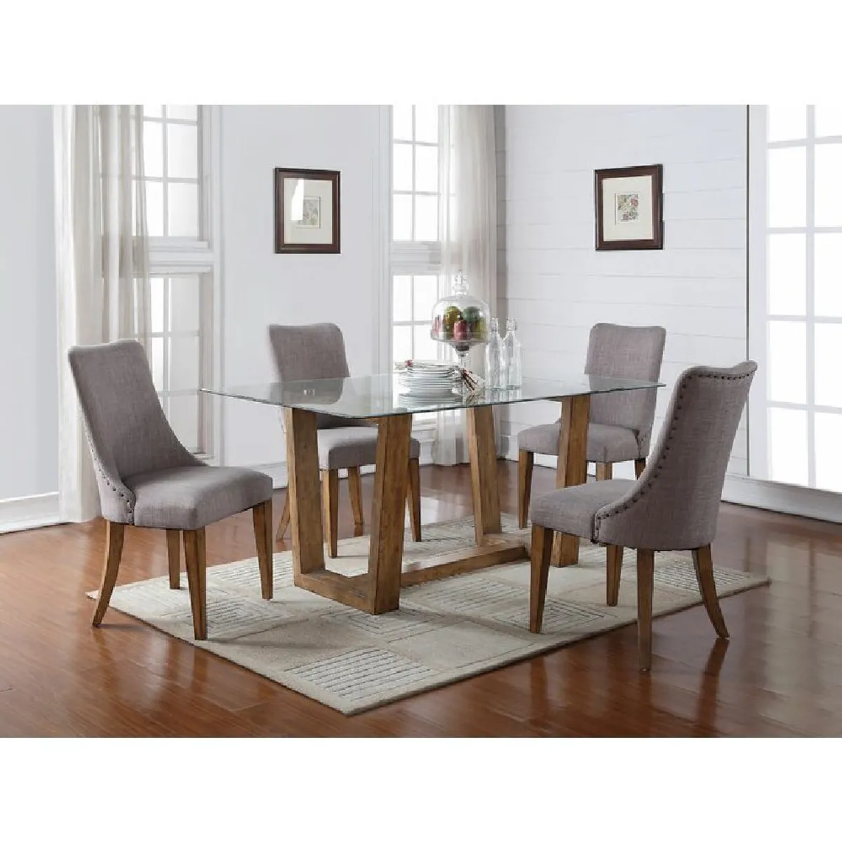 ALTO HOGAR - Juego de Comedor 4 Sillas North Gris Madera Tornillo