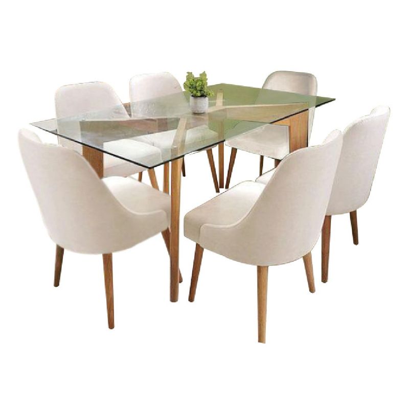 ALTO HOGAR - Juego De Comedor Alto Hogar Jacy Crema 6 Sillas Vidrio