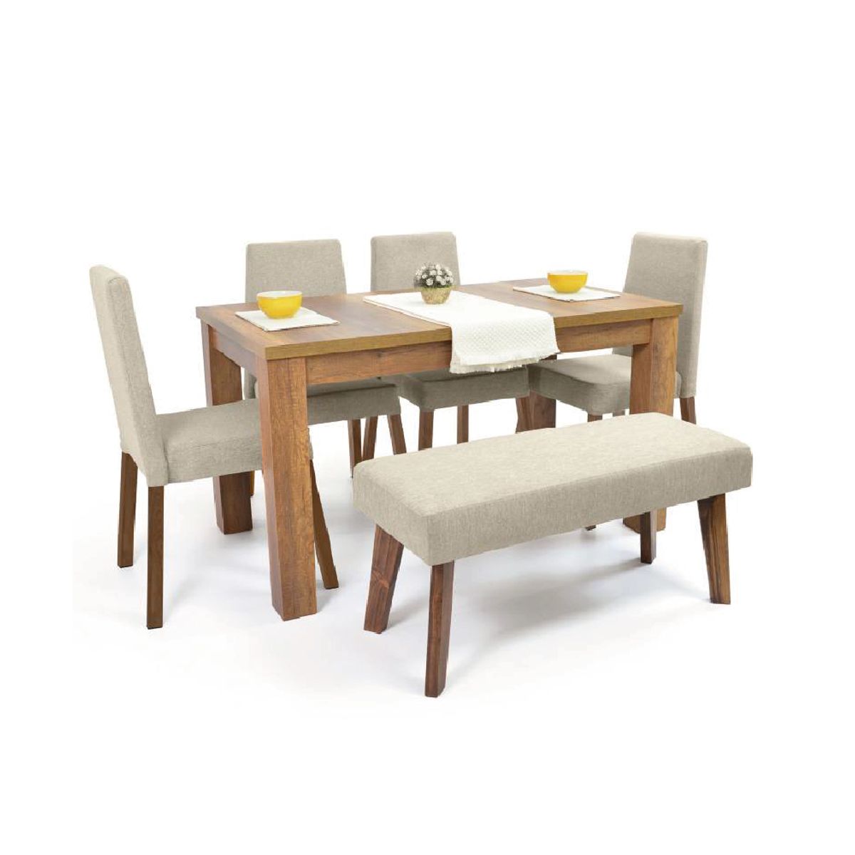 ALTO HOGAR - Juego De Comedor Tracy Beige 6 Asientos Madera Tornillo