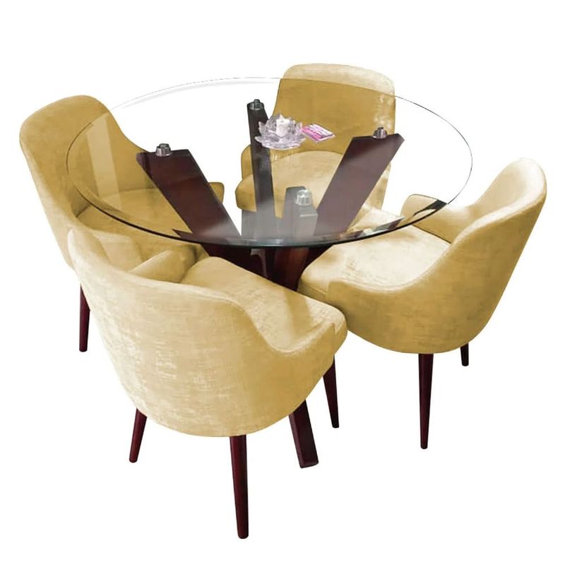 ALTO HOGAR - Juego de Comedor 4 Sillas Yenlu Beige Madera Tornillo