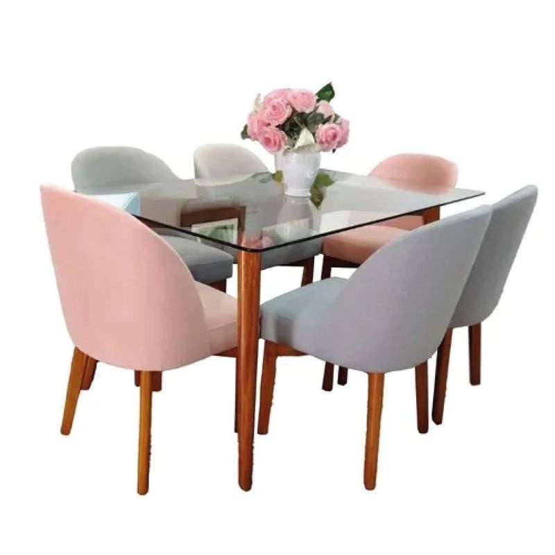 ALTO HOGAR - Juego De Comedor Alto Hogar Oli 6 Sillas Gris Rosado Vidrio