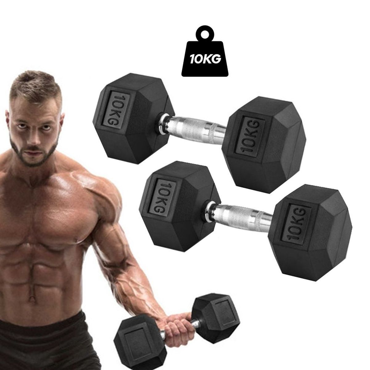 GENERICO - Mancuernas Hexagonales de 10KG - Par