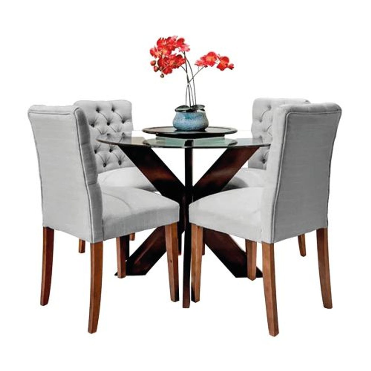 ALTO HOGAR - Juego de Comedor 4 Sillas Naim Gris Madera Tornillo