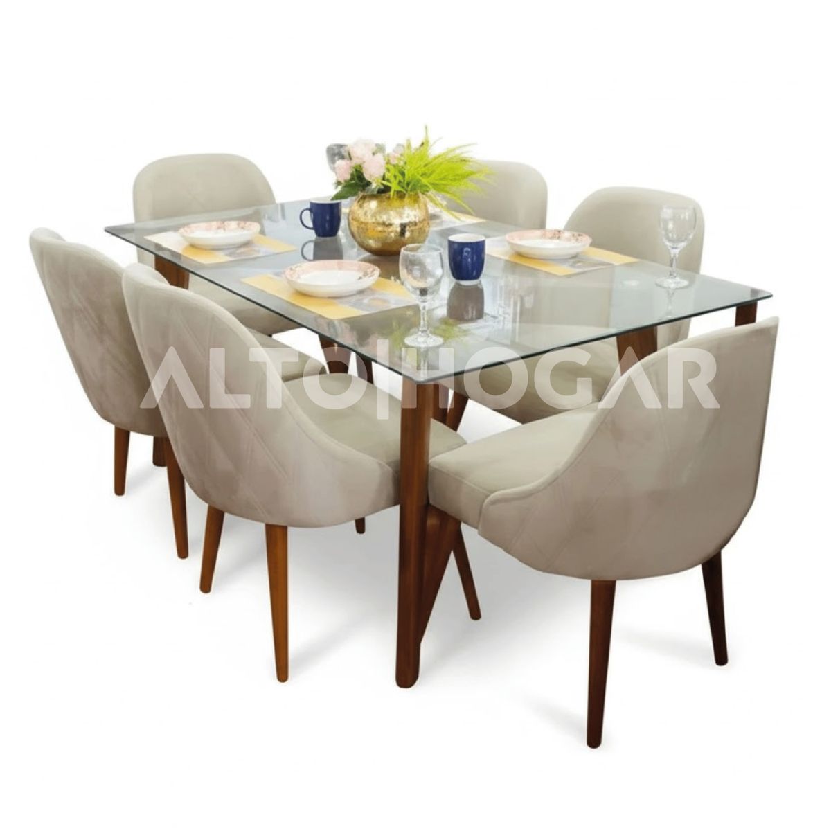 ALTO HOGAR - Juego De Comedor Almera 6 Sillas Beige Madera Tornillo