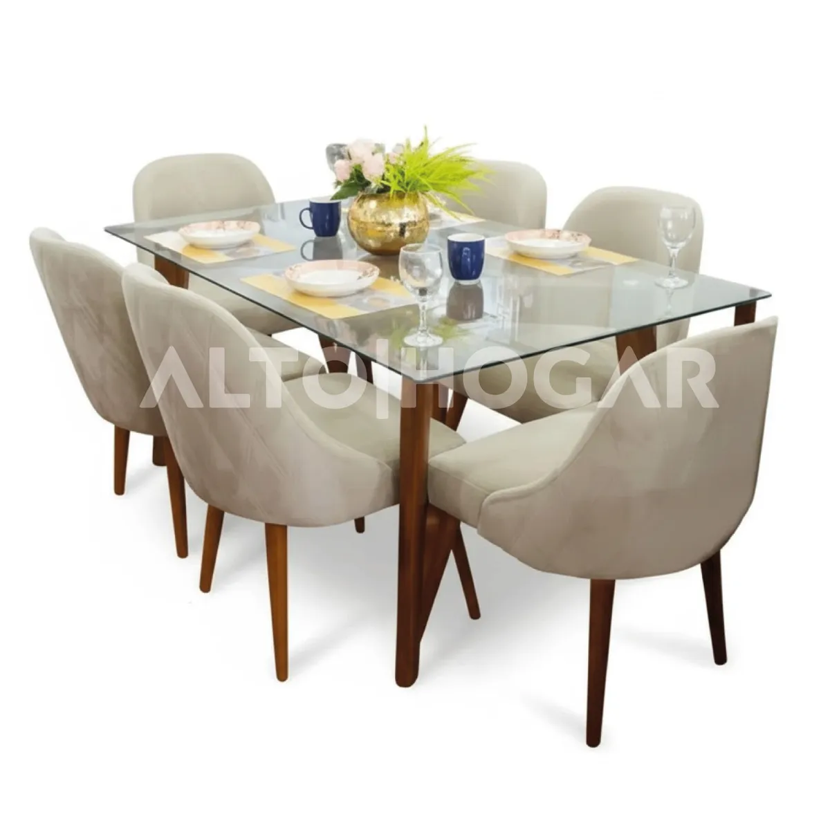 ALTO HOGAR - Juego De Comedor Almera 6 Sillas Beige Madera Tornillo