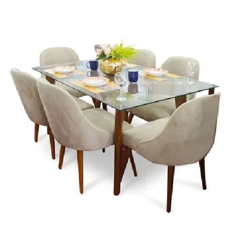 ALTO HOGAR - Juego De Comedor Almera 6 Sillas Beige Madera Tornillo