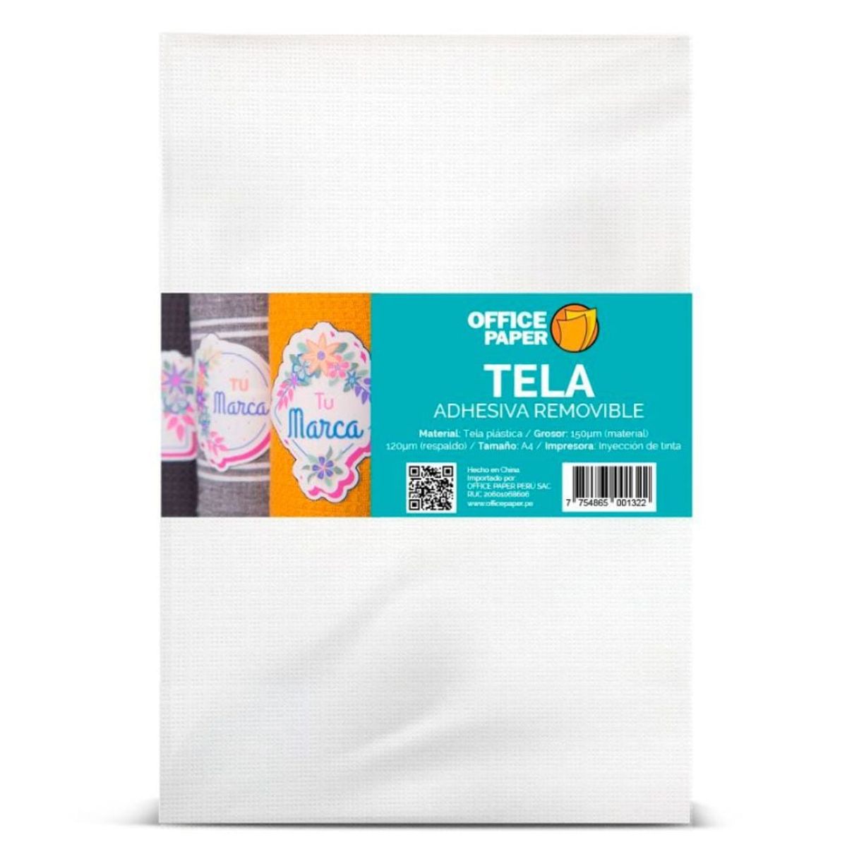 OFFICE PAPER - Etiqueta Tela Adhesiva Removible Por 05 Hojas A4
