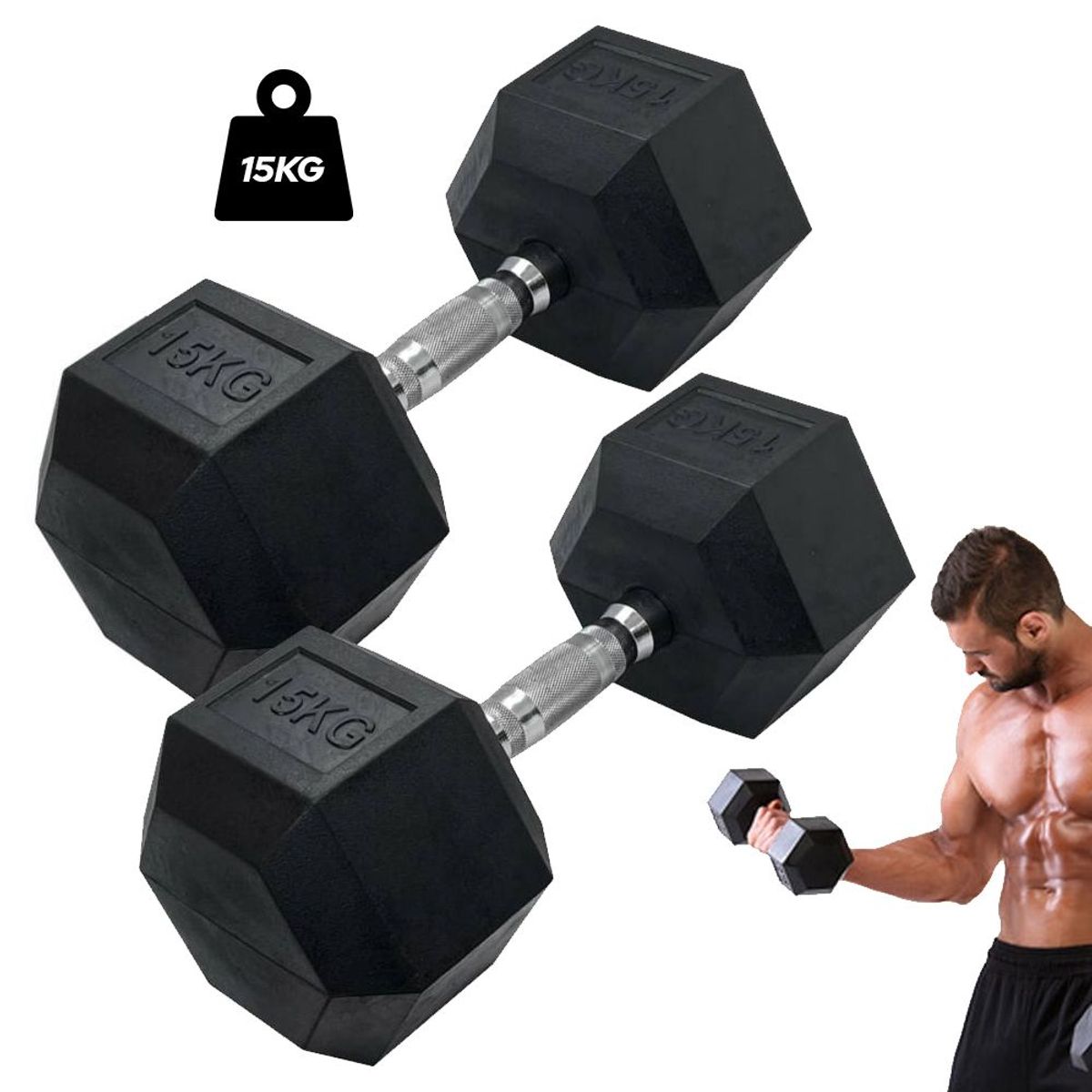 GENERICO - Mancuernas Hexagonales de 15KG - Par