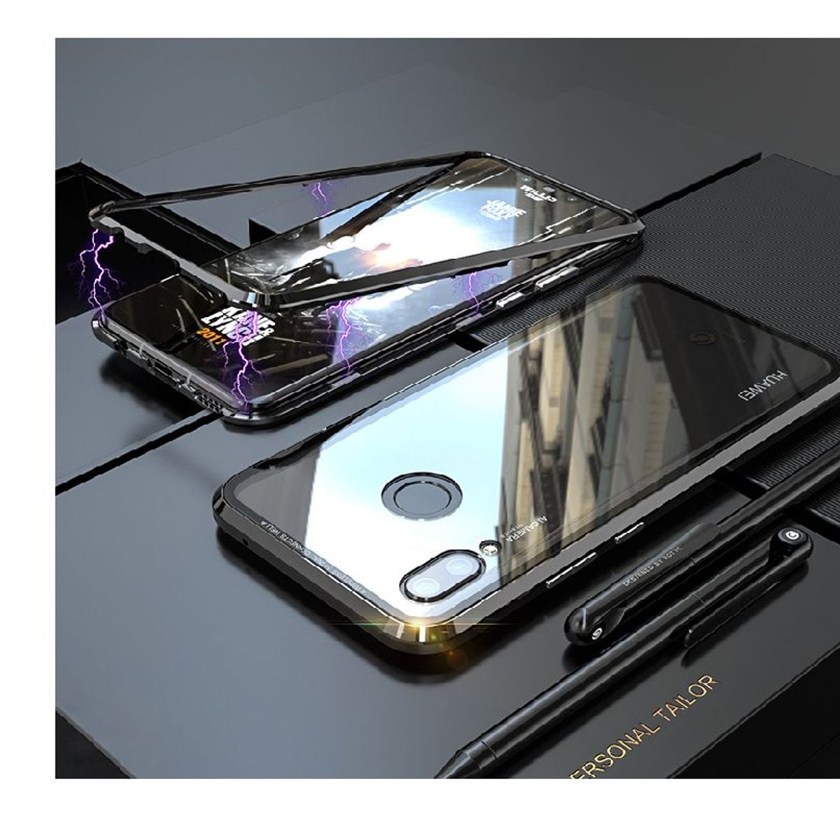 GENERICO - Case funda magnetico huawei p30 lite color negro