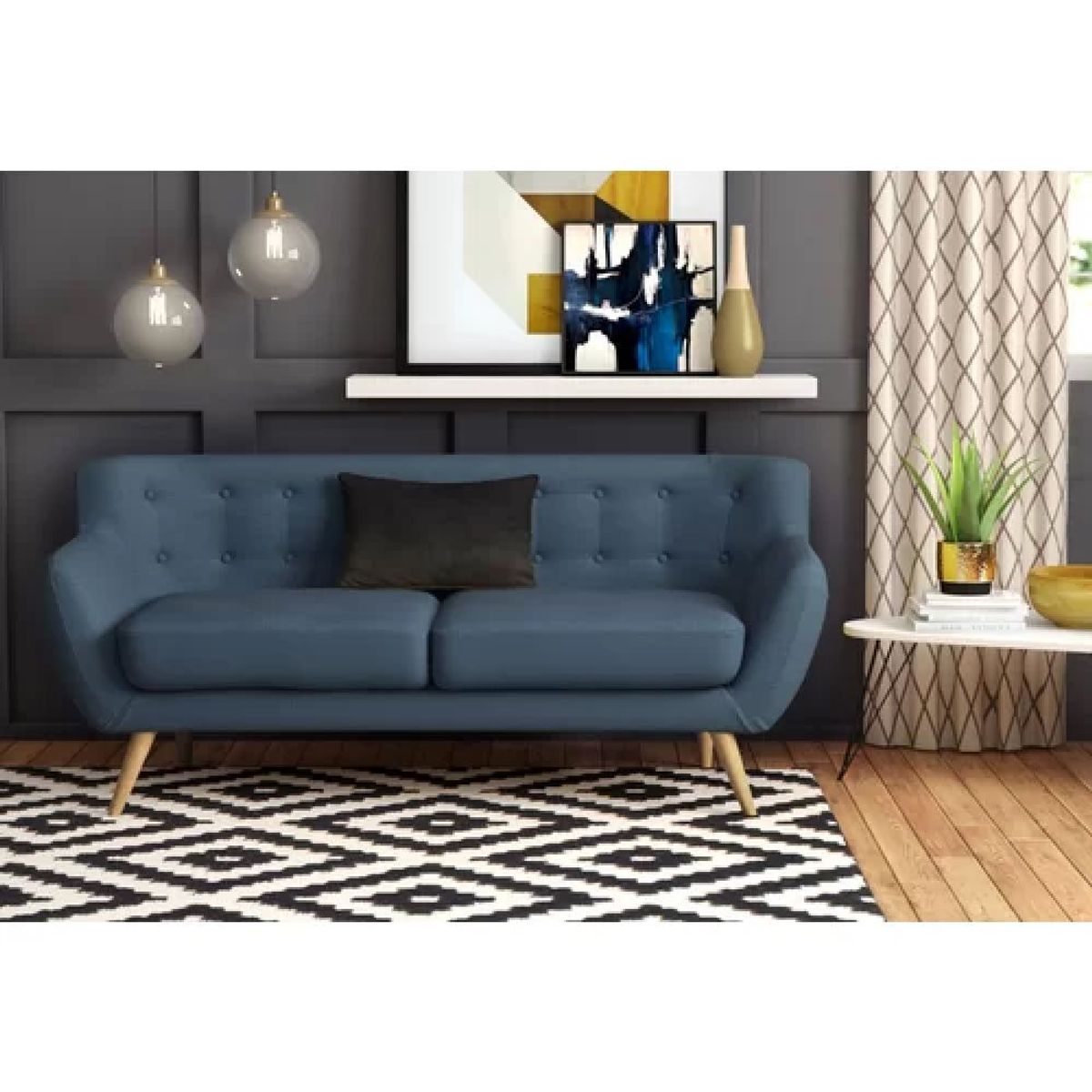 ALTO HOGAR - Sofá Vintage Asia 2 Cuerpos Azul Cobalto