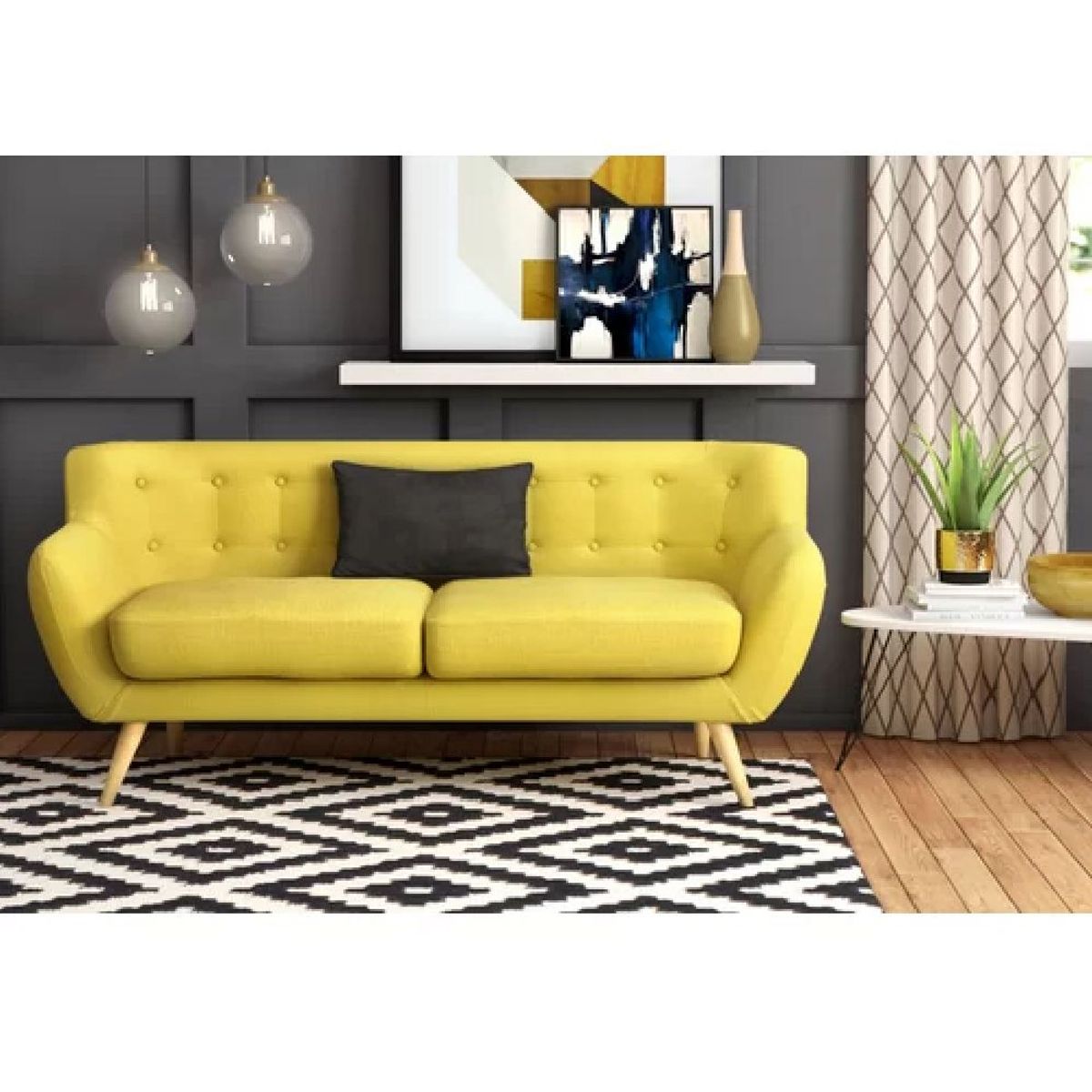 ALTO HOGAR - Sofá Vintage Asia 2 Cuerpos Amarillo