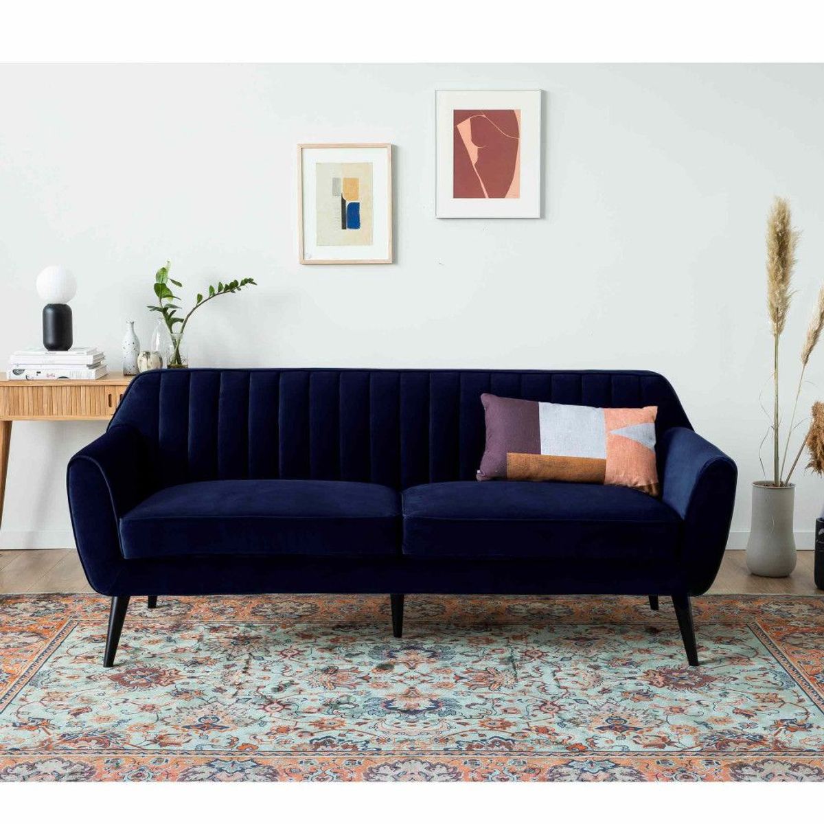 ALTO HOGAR - Sofá Vintage Mya 3 Cuerpos Azul Cobalto