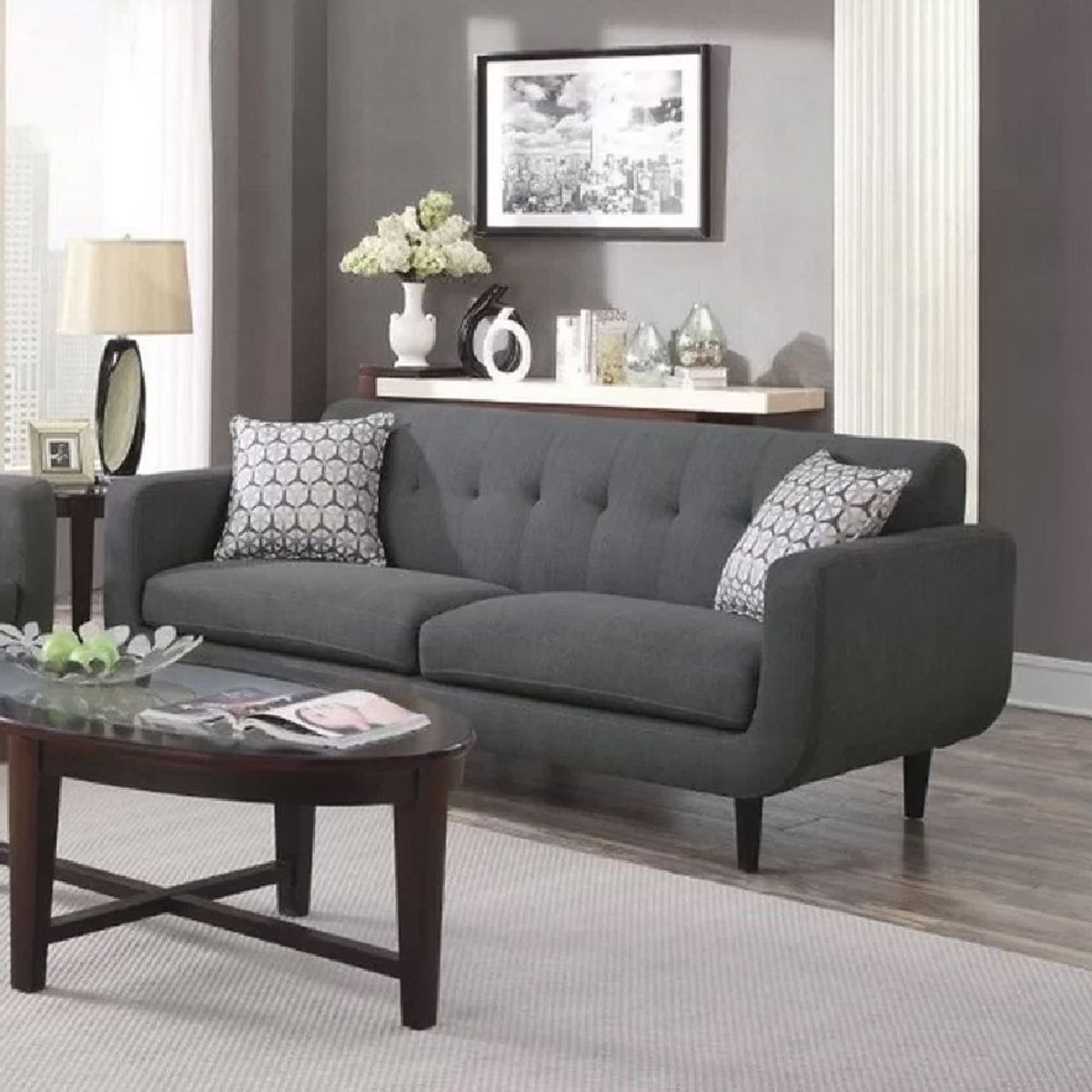 ALTO HOGAR - Sofá Vintage Zoe 2 Cuerpos Negro