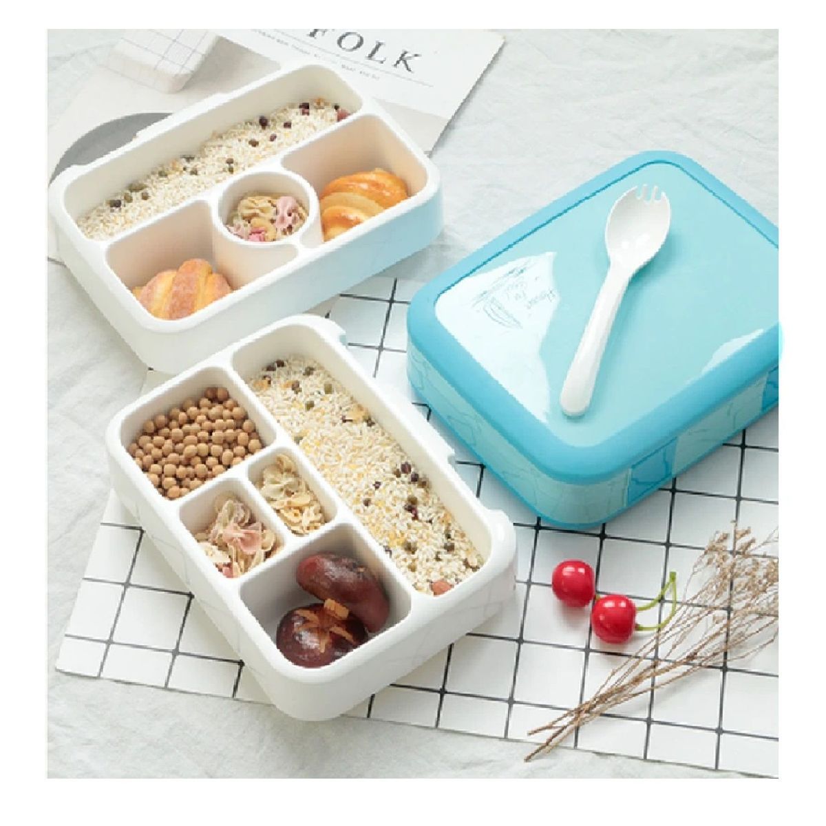 OTTOWARE - Lonchera Portátil con Compartimientos Celeste