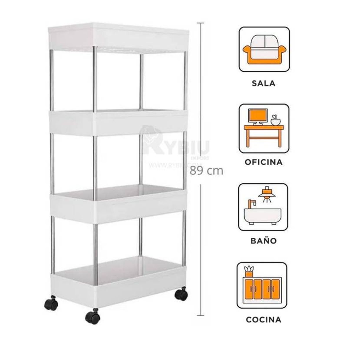 GENERICO - Carrito Multiuso Cuadrado con Ruedas 4 Niveles