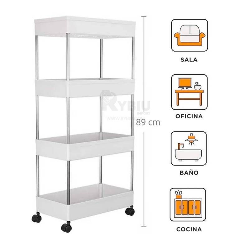 GENERICO - Carrito Multiuso Cuadrado con Ruedas 4 Niveles
