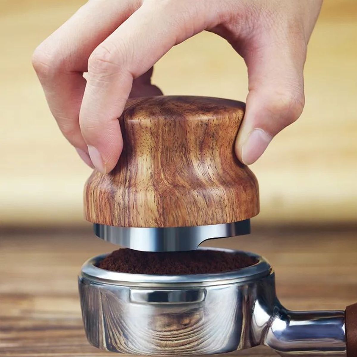 LIMA CON CAFEINA - Distribuidor Nivelador 51mm - de madera para compactar café PREMIUM