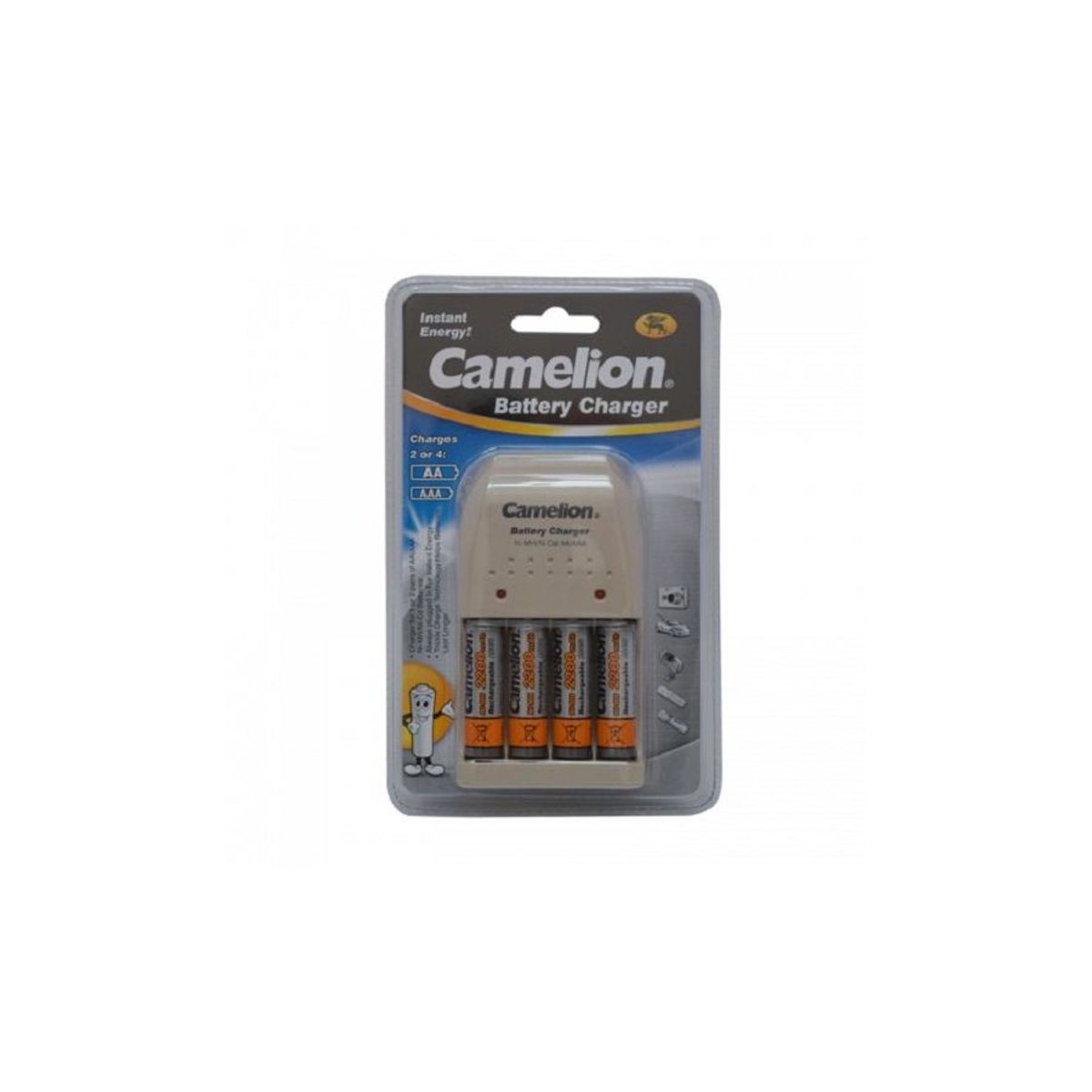 CAMELION - Cargador de pilas Recargables Camelion AA y AAA + 4 Pilas AA 2200mah