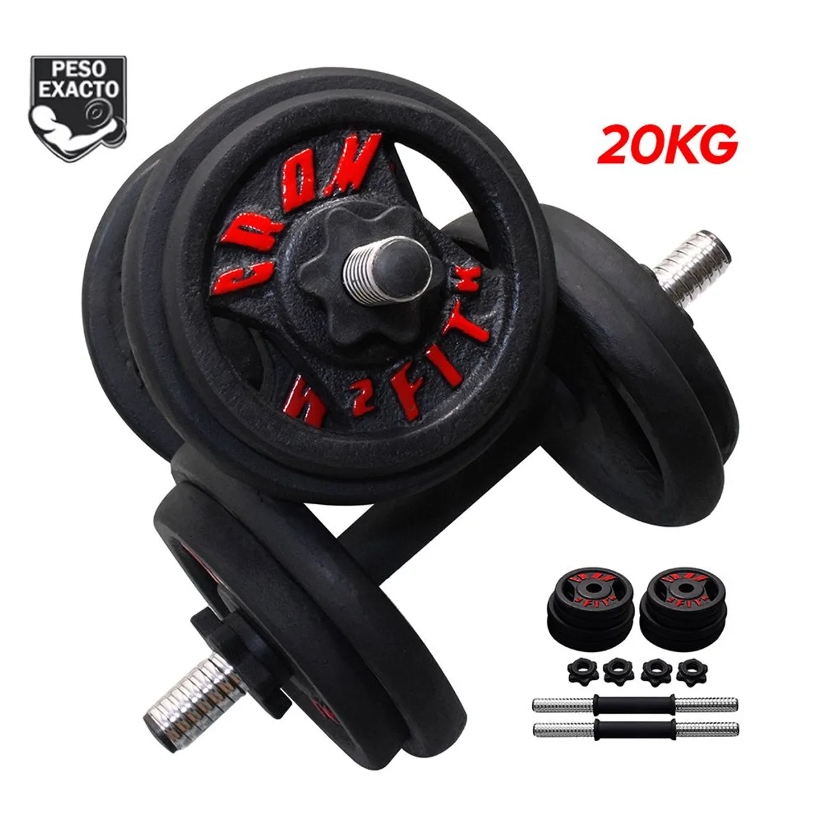 GENERICO - Mancuernas armables 20KG  barra recta  guantes