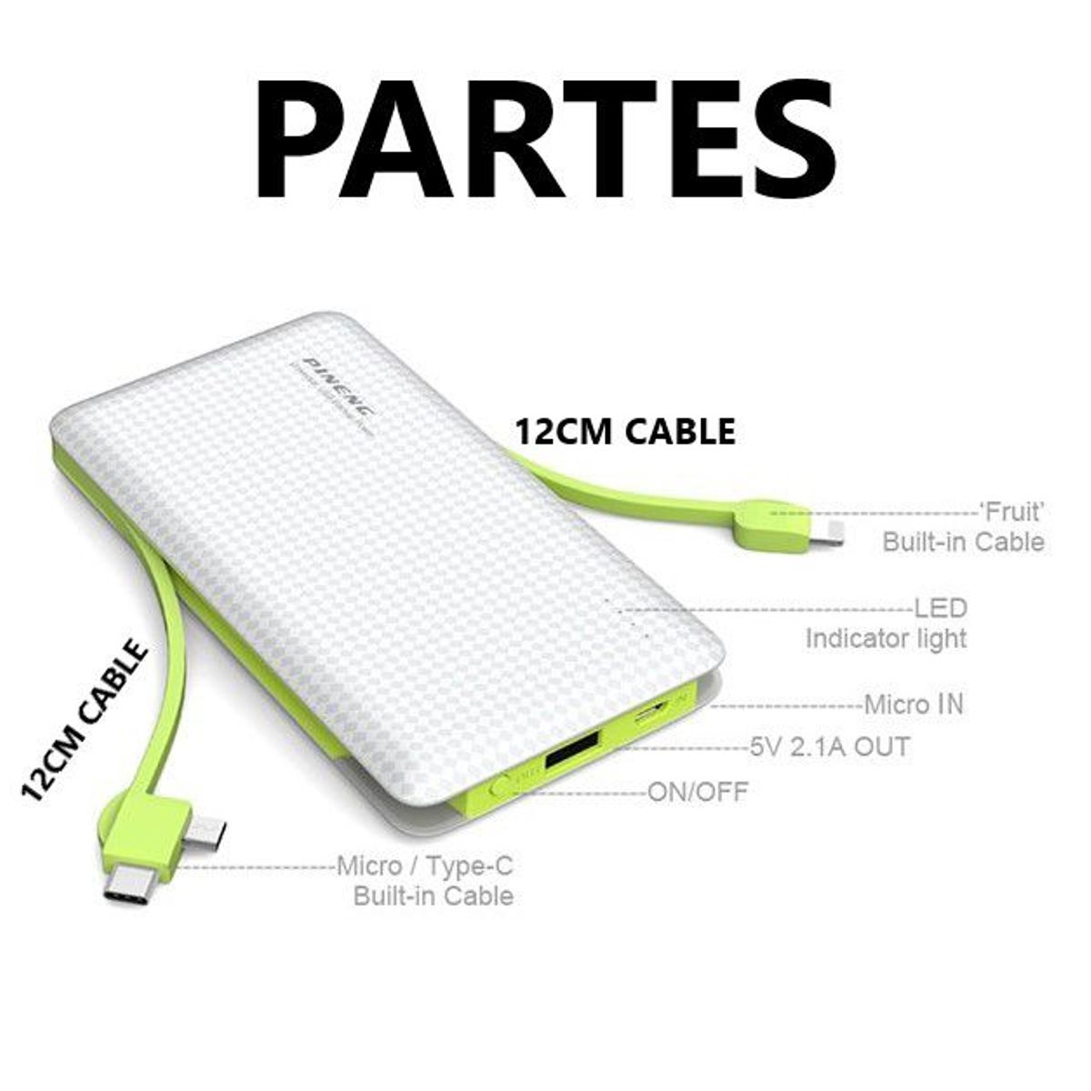 GENERICO - Powerbank 10000mah Batería Externa  Carga Rápida BLANCO