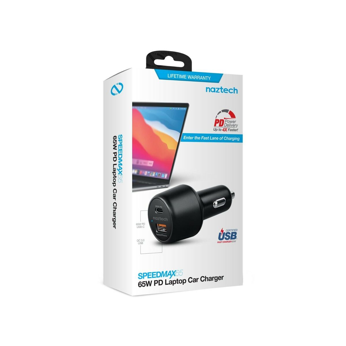 NAZTECH - Cargador Portatil de Auto Naztech SpeedMax65 65W USB-C PD