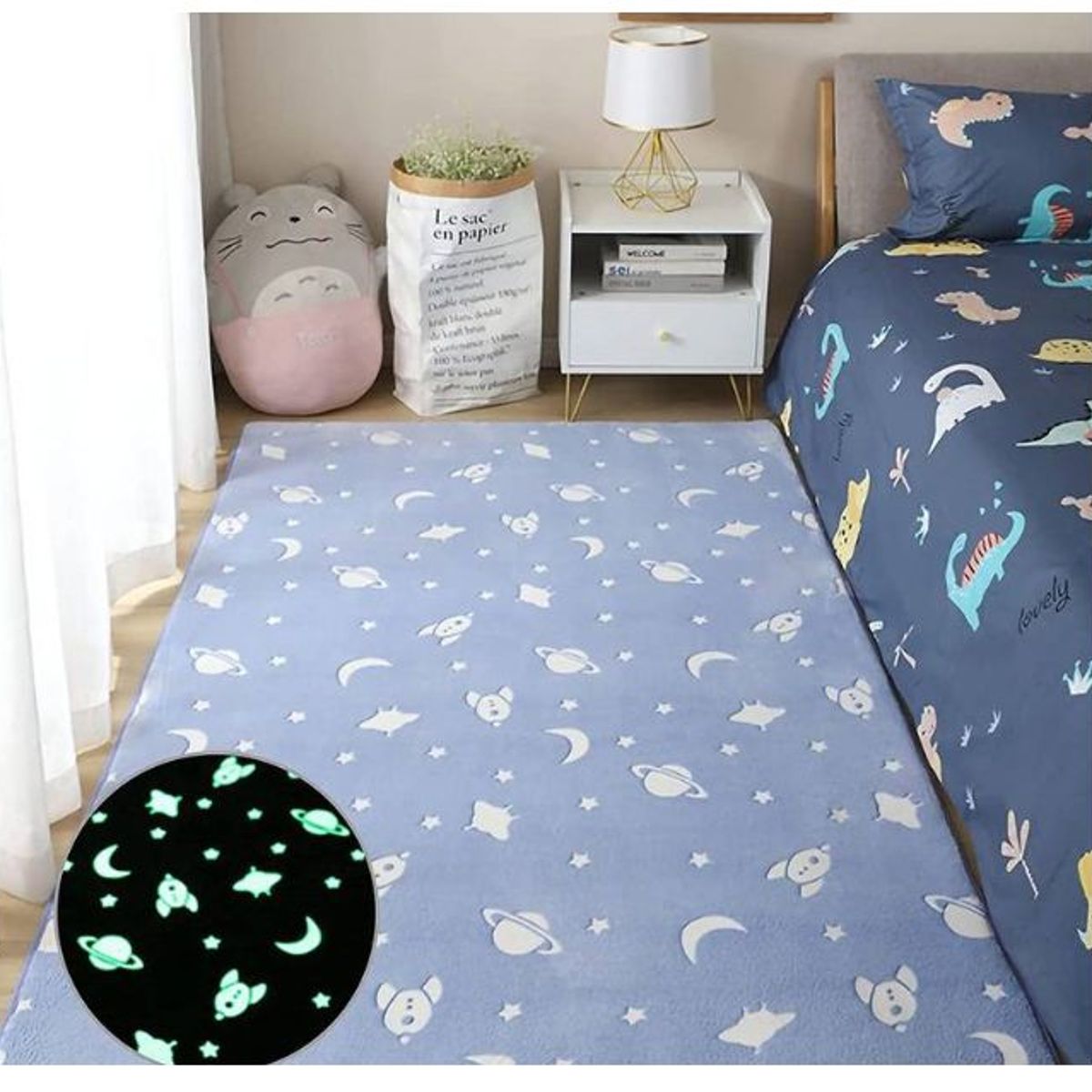 OEM - Alfombra luminosa de felpa saladormitorio universo azul