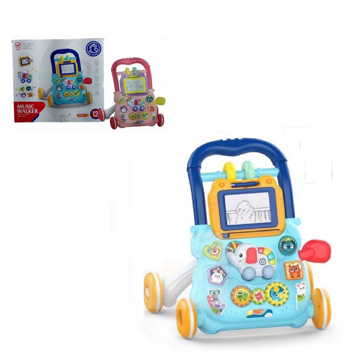 HUANGER - Caminador Musical con Pizarra 40cm de Alto Elefante - Celest