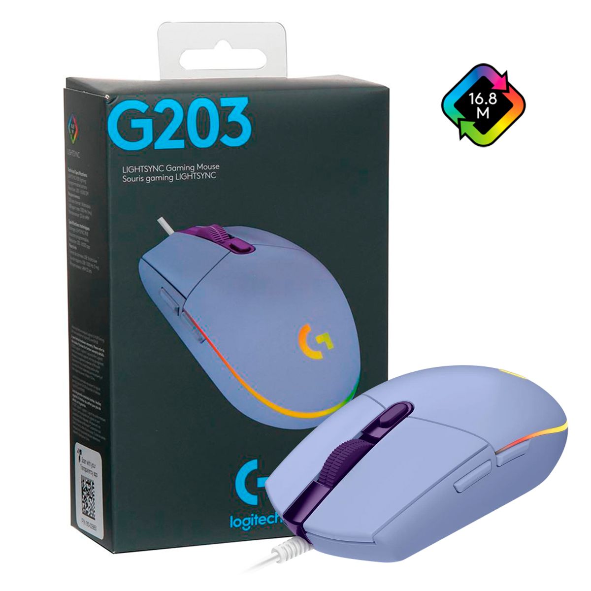 LOGITECH - Mouse Gamer LOGITECH G203 RGB LightSync Lila