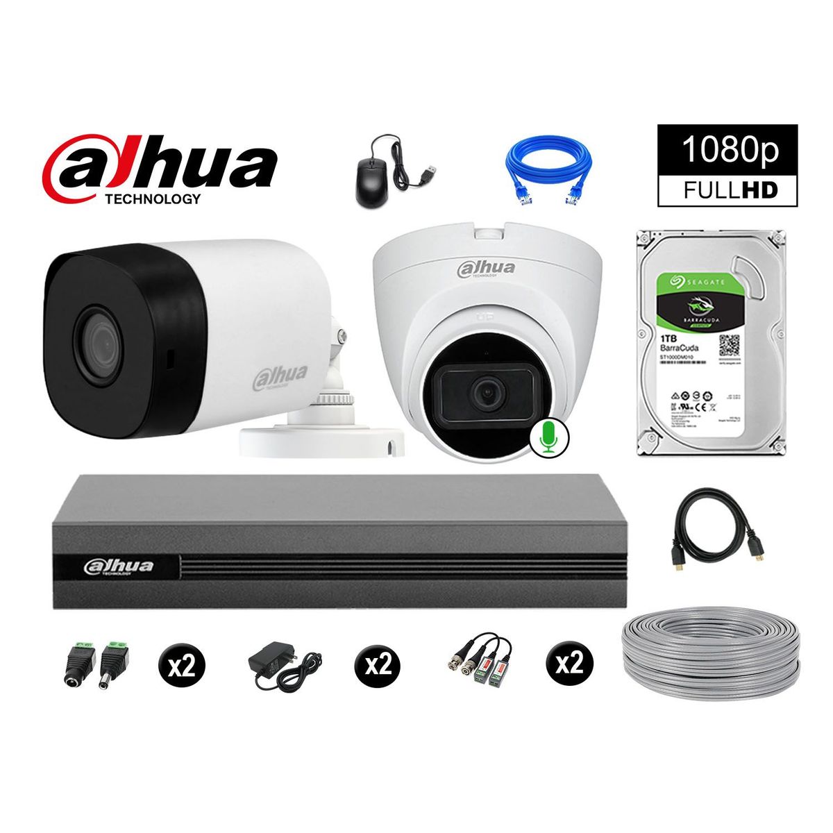 DAHUA - CÁMARAS SEGURIDAD KIT 2 FULL HD 1TB 1 CÁMARA CON AUDIO COMPLETO
