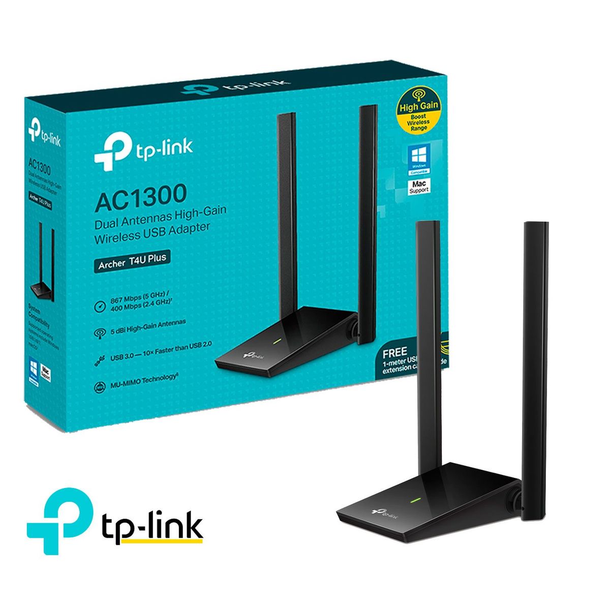 TP LINK - TP-Link Adaptador Usb Inalámbrico 2 Bandas Archer T4U Plus Ac1300