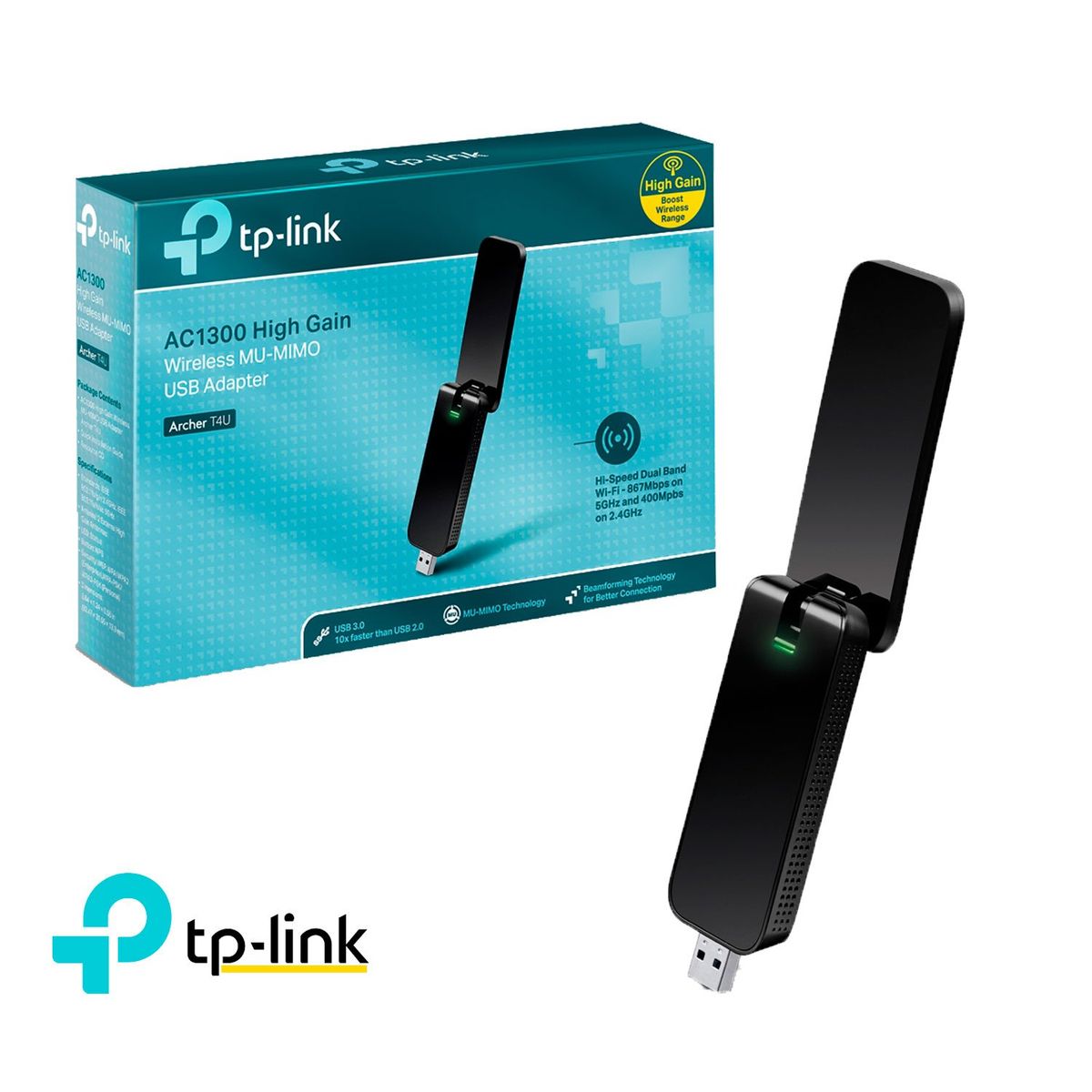 TP LINK - TP-Link Adaptador Usb Inalámbrico 2 Bandas Archer T4U Ac1300